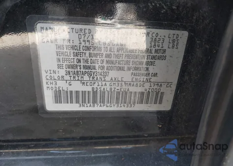 2016 Nissan Sentra S z USA, uszkodzony, nr VIN 3N1AB7AP6GY314337